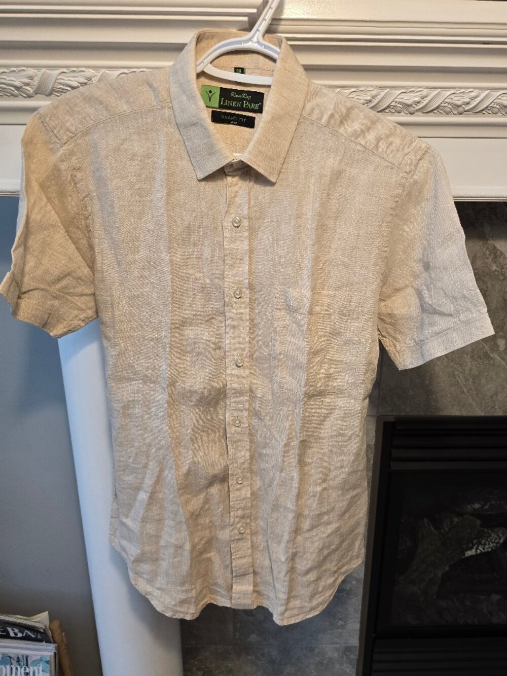 Ramraj Linen Park Men’s Smart Fit Short Sleeve Shirt - Beige/Sand - Size 38 S